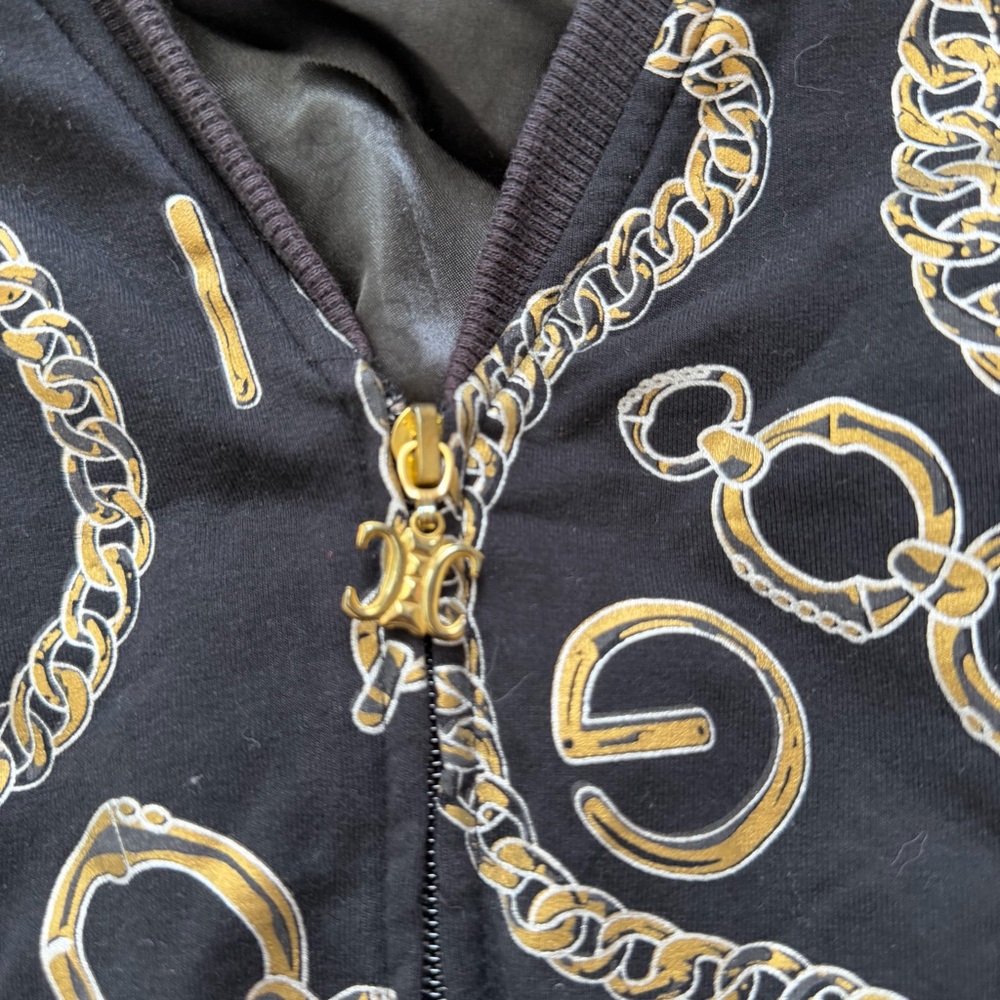 Coogi Zip Up Cinch Waist Hoodie Black Chain Print Size Large - Picture 4 of 7